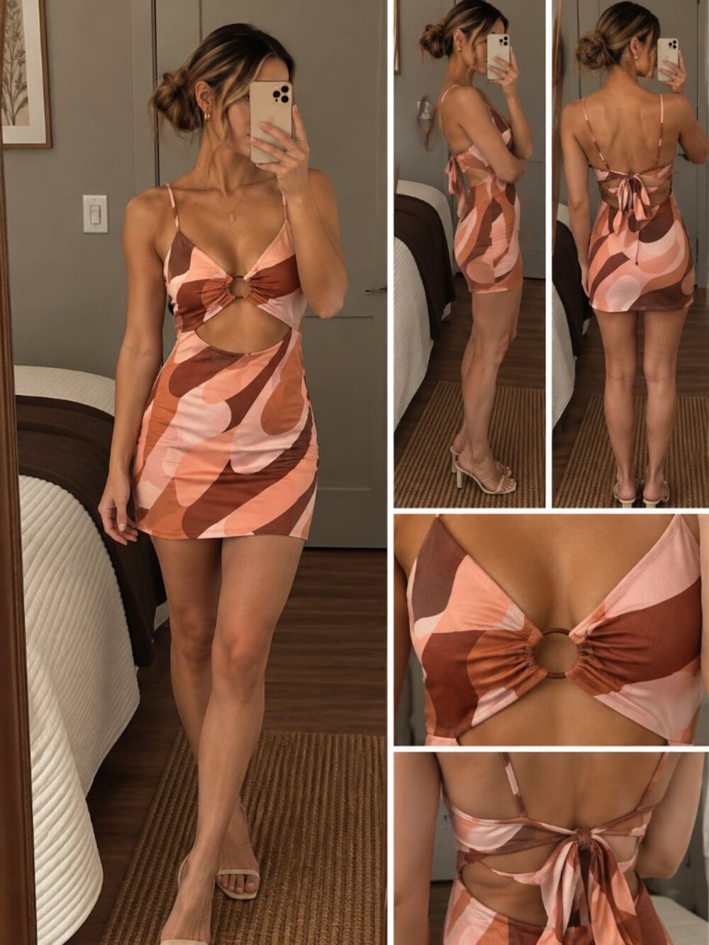 Princess Polly Pink Brown Swirl Cutout Mini Dress Size 2 Y2K